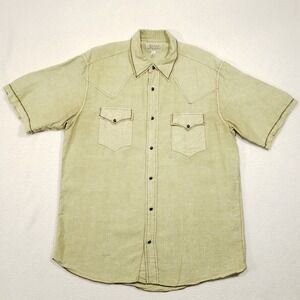 Ryan Michael Pearl Snap Western Shirt Mens Large Sandstone Tan Silk Linen Cowboy